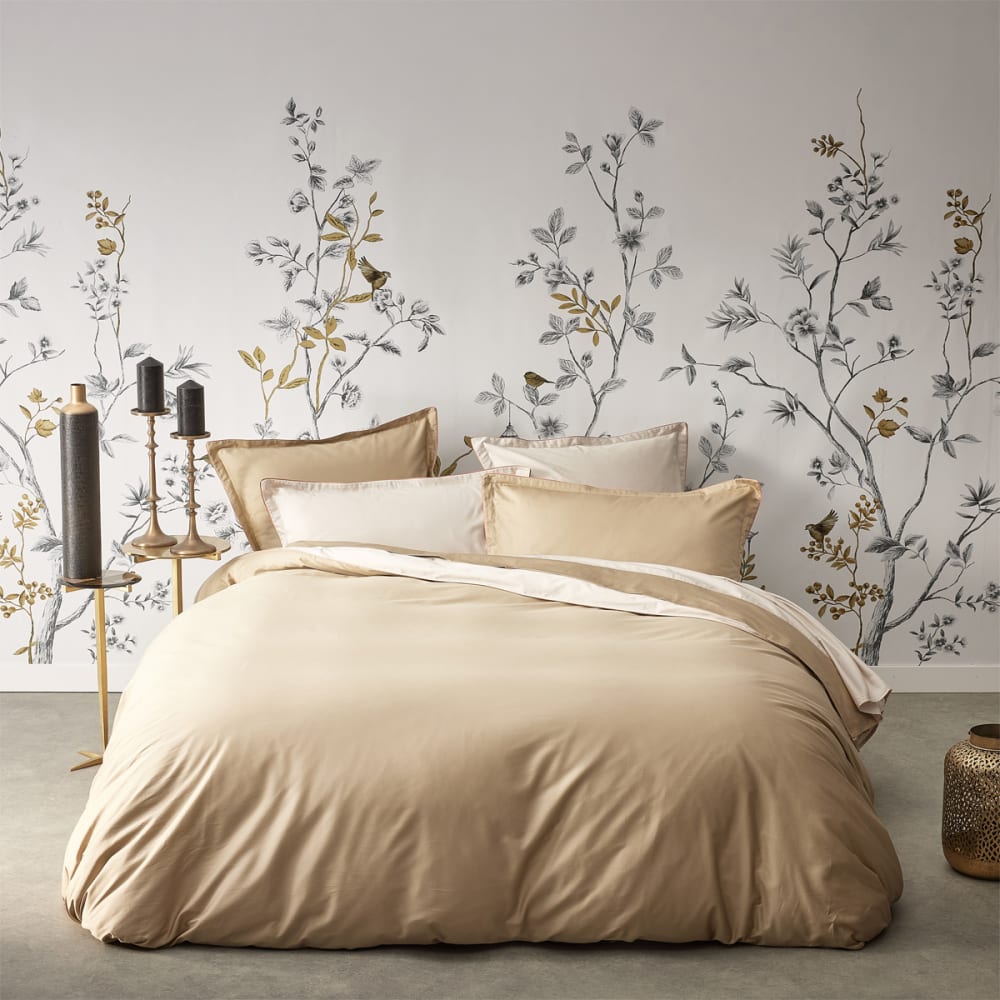 Housse de couette en satin de coton jaune 260x240
