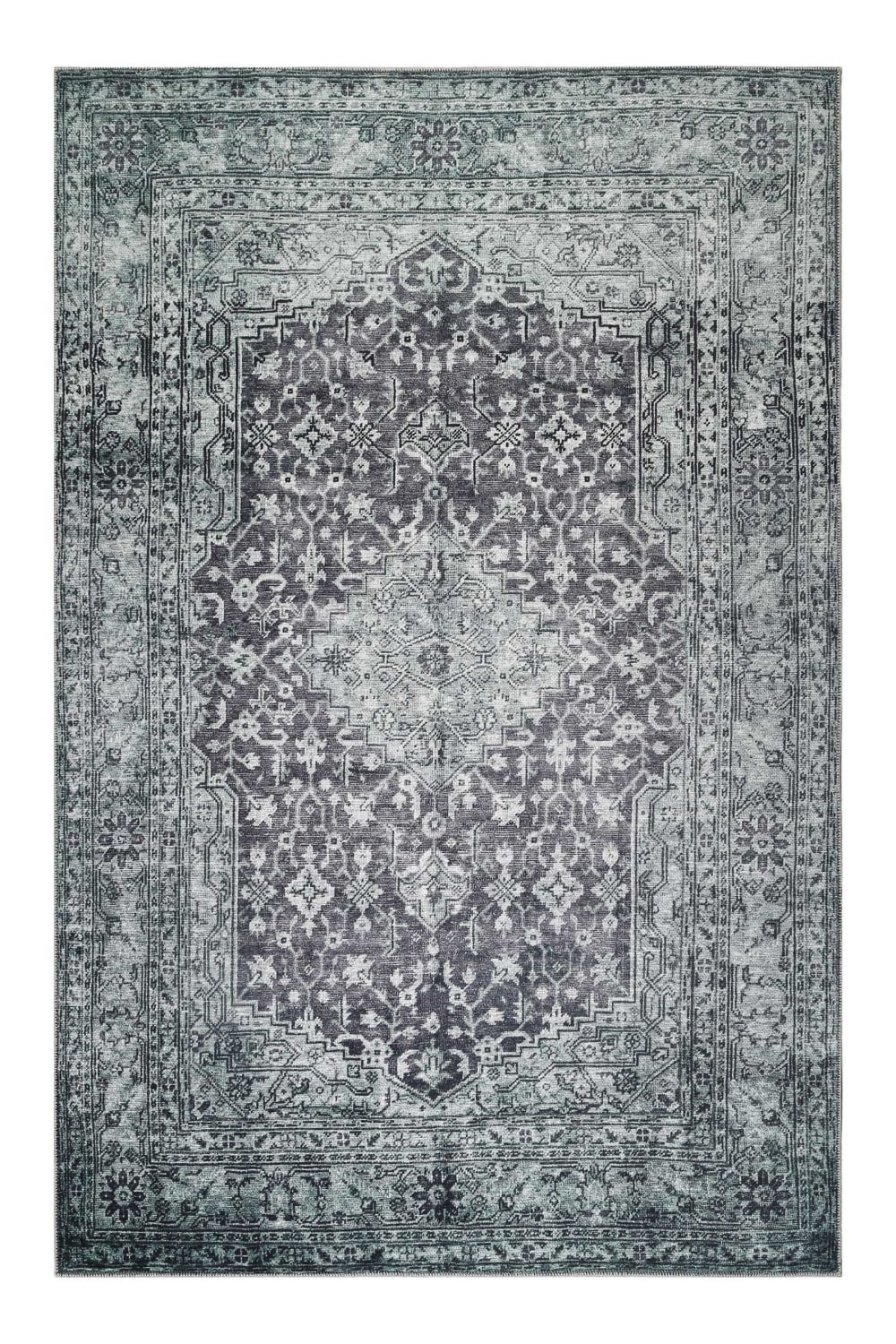 AAlfombra plana vintage con motivo classico grigio verde 240x340