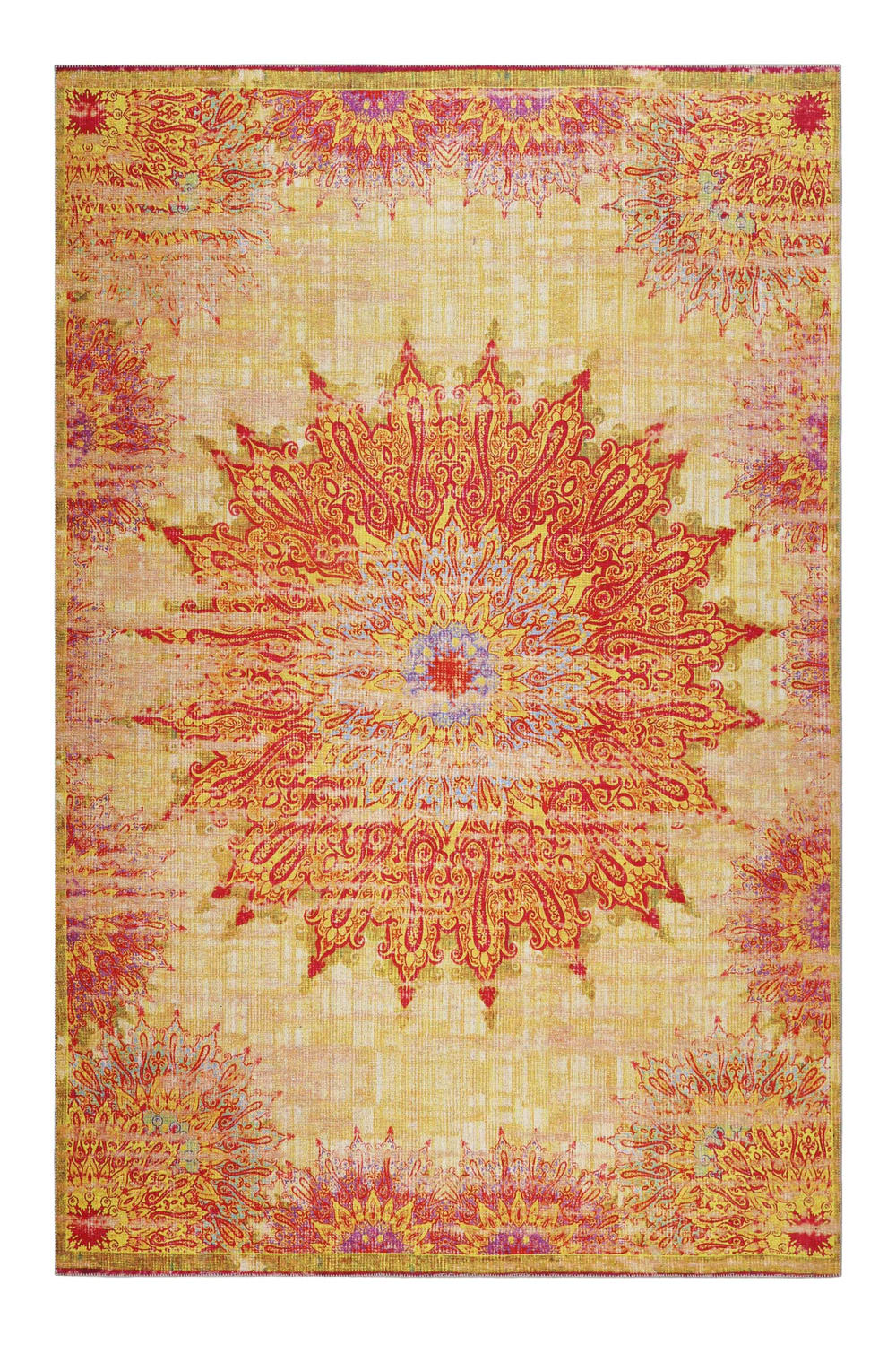 Wecon Home Flacher Teppich, Vintage, orientalisches Muster, orangefarben 200x300 style exotic Gelb Baumwolle