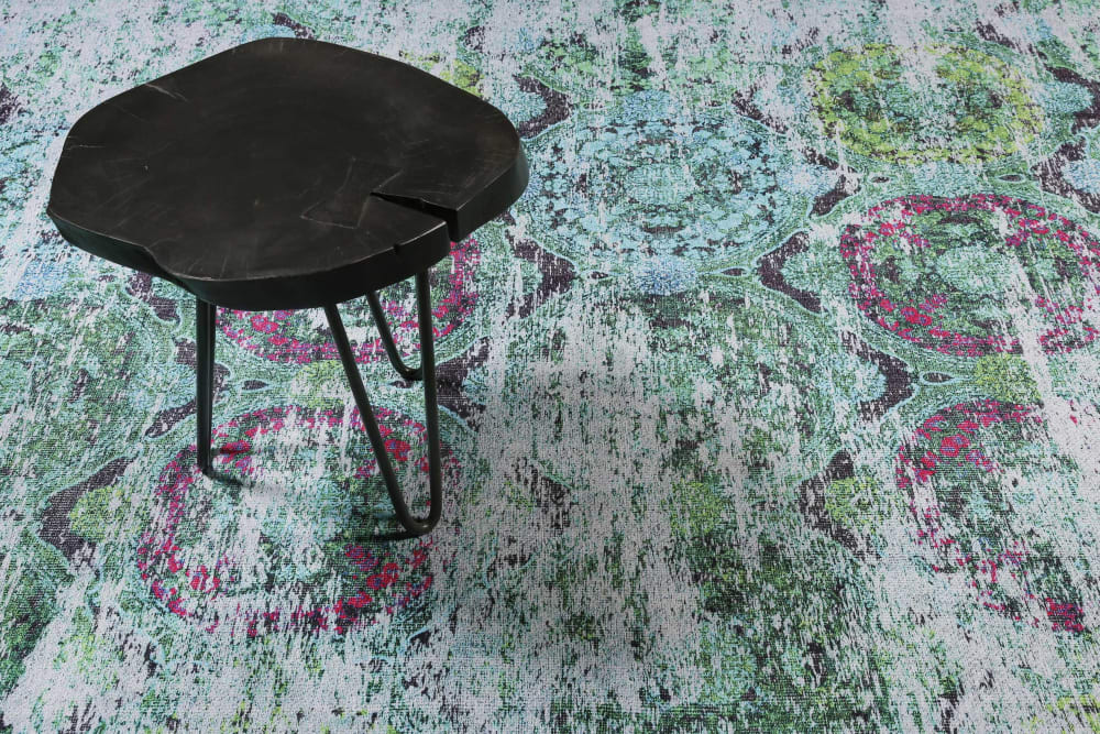 Tappeto piatto vintage con effetto logoro blu multicolore 200x300