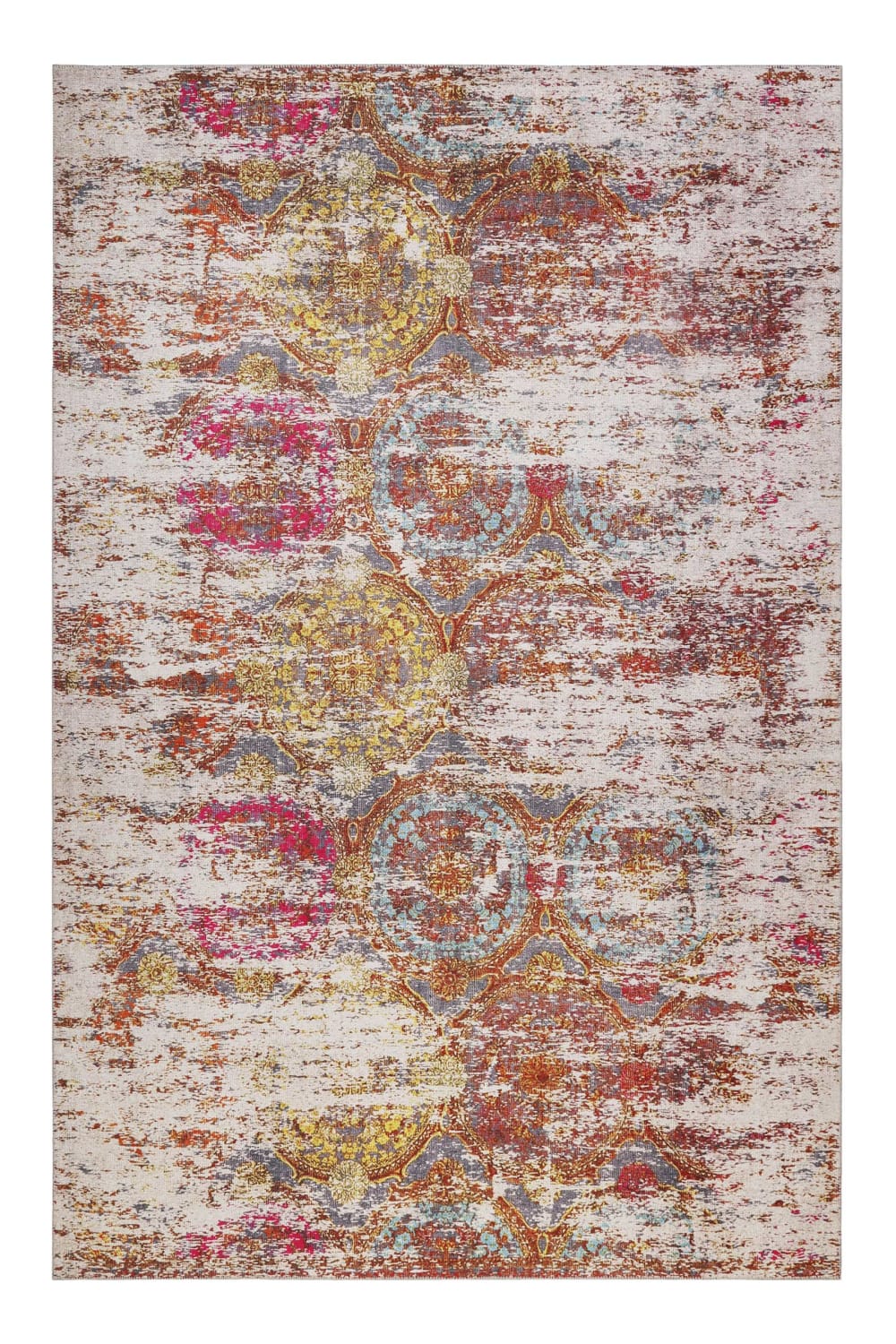 Alfombra plana con motivo vintage multicolore rosa 240x340