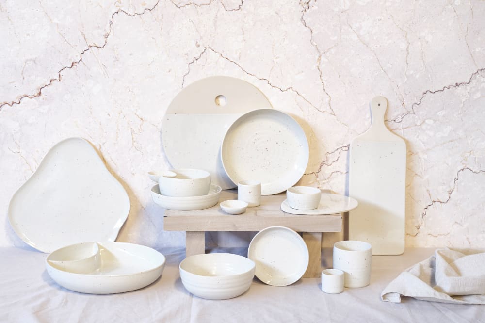 4er-Set Servierbretter aus Steingut, beige, 21x17 cm - Maisons Du
