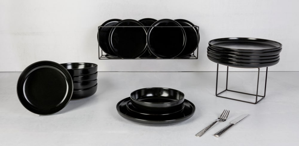 Service de table 18 pièces, Grès, noir - Maisons du Monde