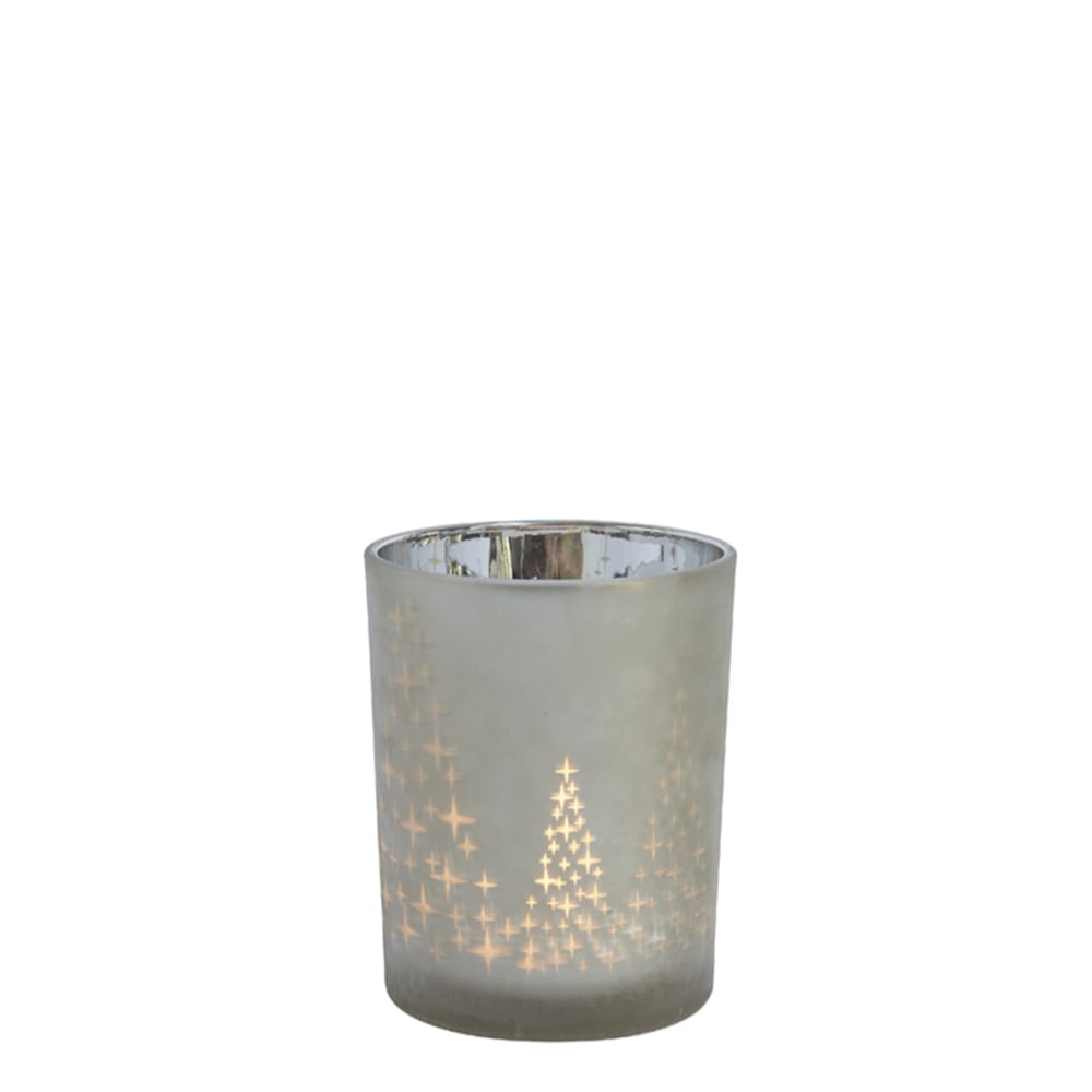 Sia Deco Dekorativer teelichthalter aus mattem glas H12, Grau style modern Grau