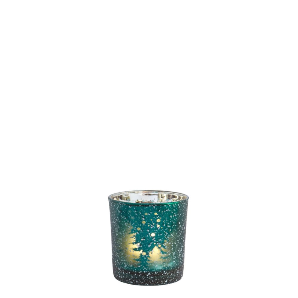 Sia Deco Dekoratives Windlicht aus satiniertem Glas H8, Dunkelgrün und Silber style modern - Glas