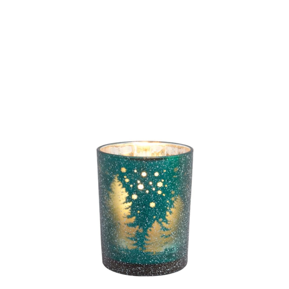Sia Deco Dekoratives Windlicht aus satiniertem Glas H12, Dunkelgrün und Silber style modern - Glas