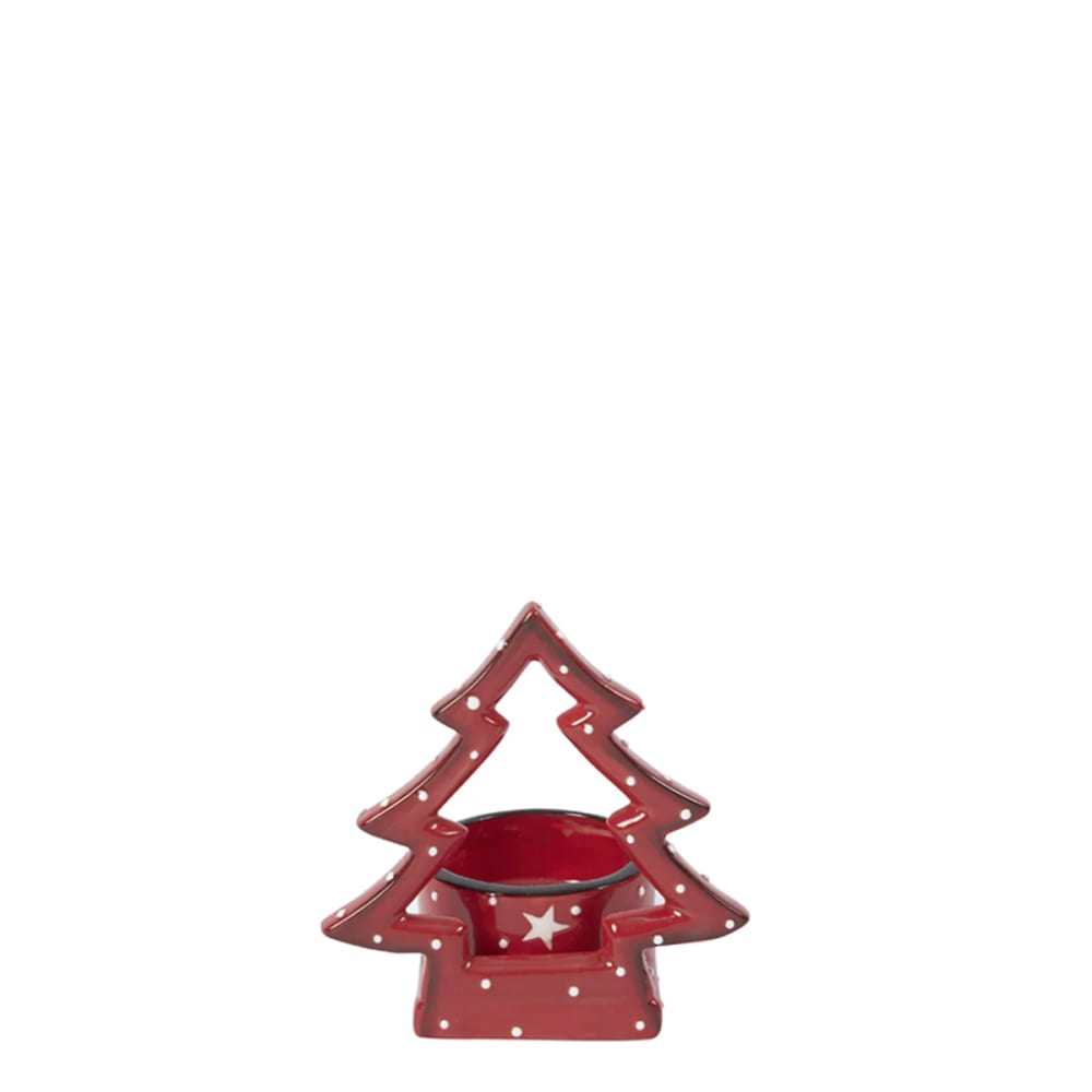 Sia Deco Kerzenhalter Weihnachtsbaum aus Keramik H11, Rot style modern Rot Keramik