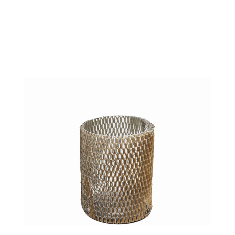 Sia Deco Dekoratives Windlicht aus Glas und Leder H20, Braun style modern Braun Glas