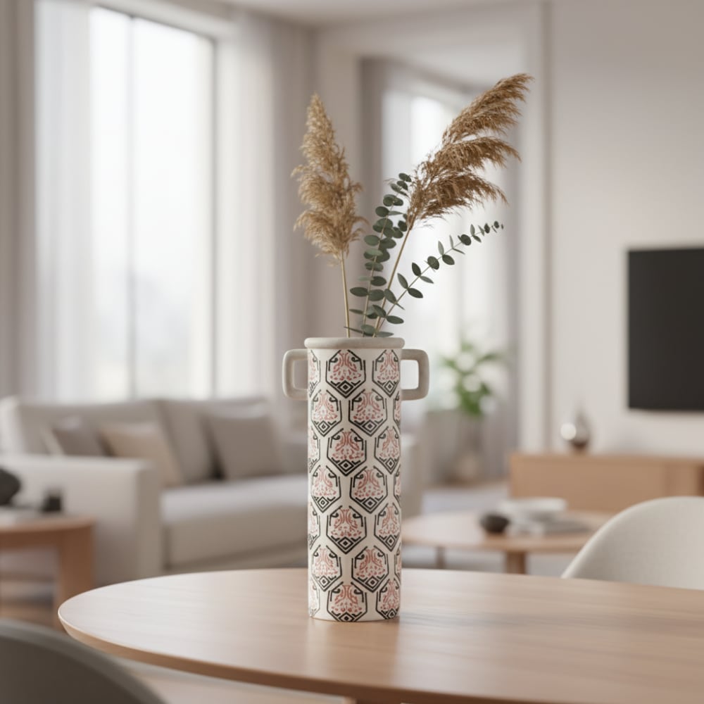 Vaso decorativo in ceramica bianca e rossa h35 - Sia Deco
