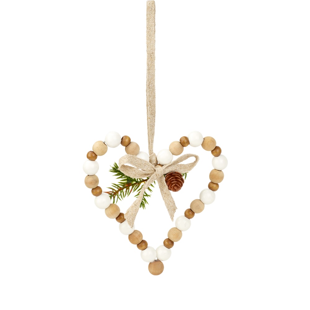 Suspension de noël décorative coeurs en bois marron vert et beige H14