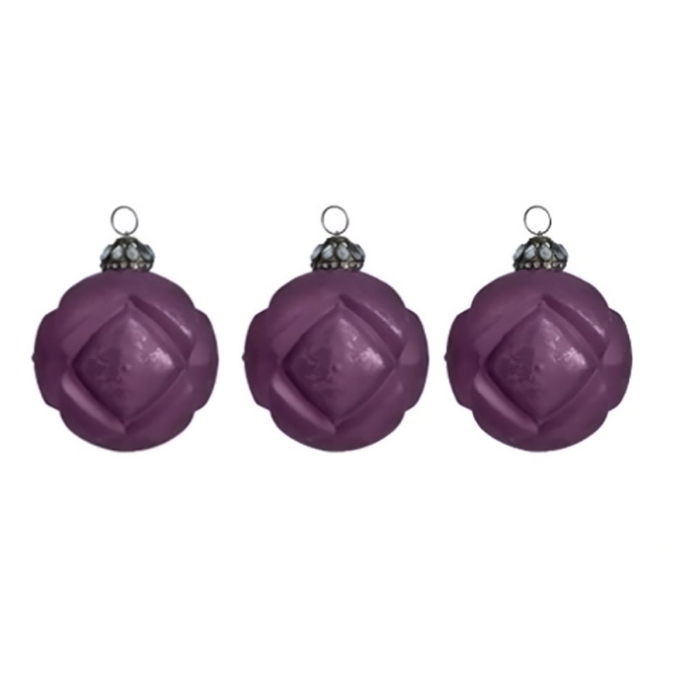 Lote de 3 bolas decorativas de navidad de vidrio morado d10
