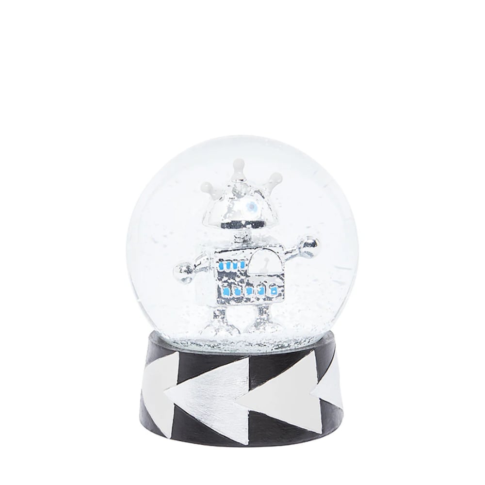 Bola de nieve de navidad con figura de robot en resina plateada h14