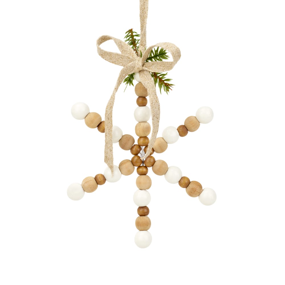 Suspension de noël décorative flocon en bois marron et beige D10