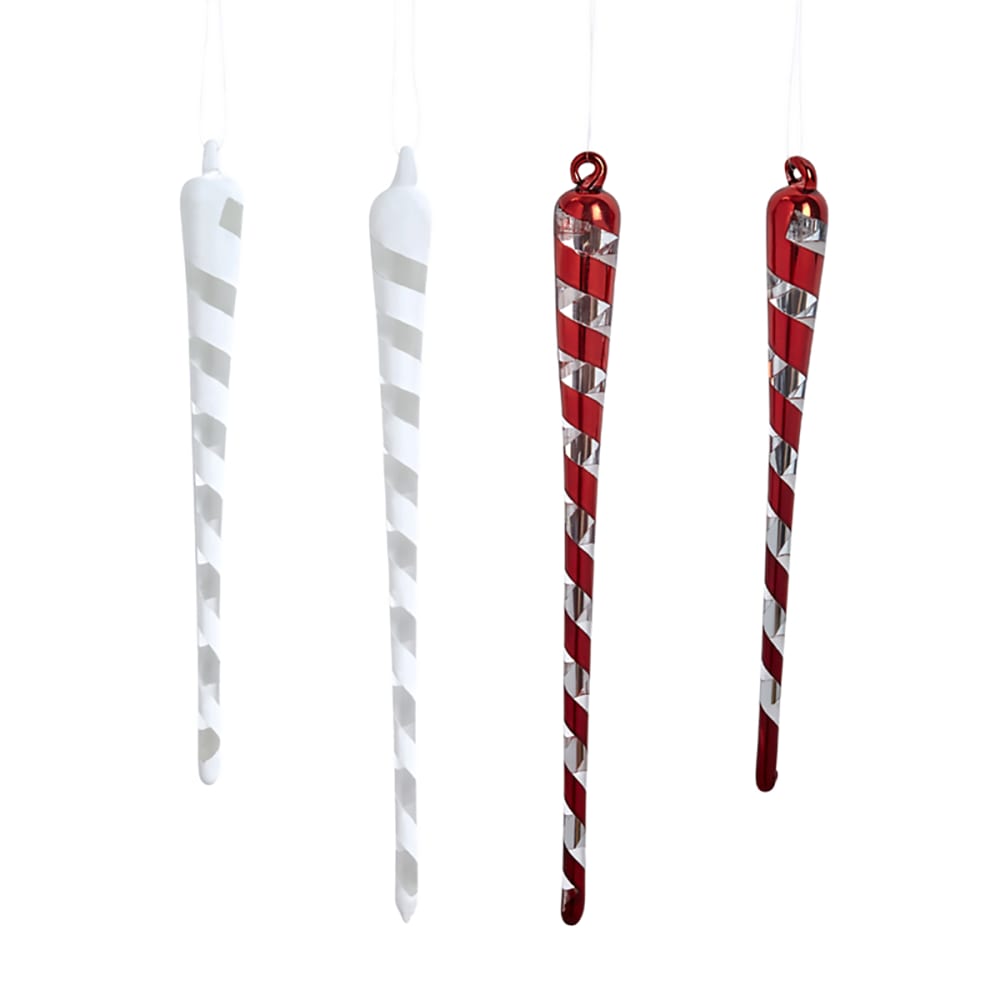 Set de 4 suspensions de noël glaçons en verre rouges et blanches H15