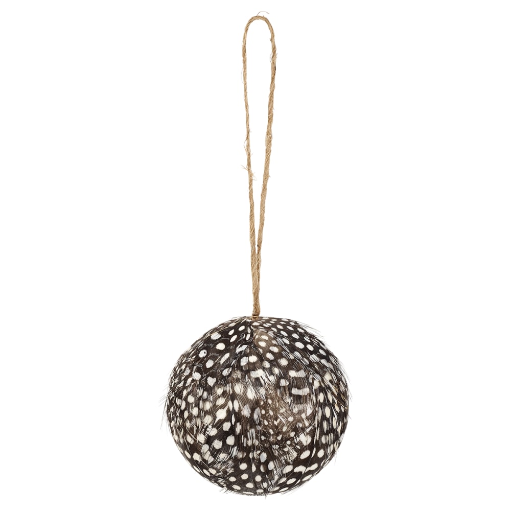 Bola de navidad decorativa con plumas de faisán marrón y blanco d6