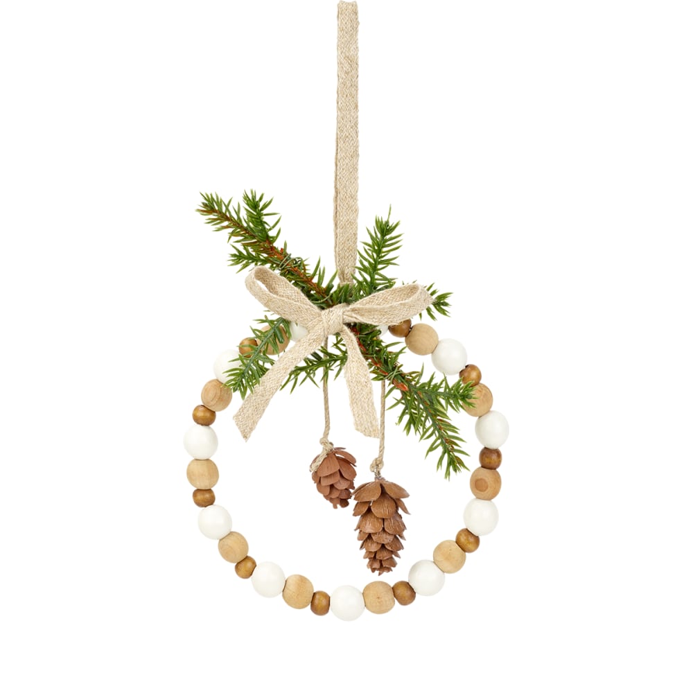 Suspension de noël décorative cercle en bois beige et marron D13