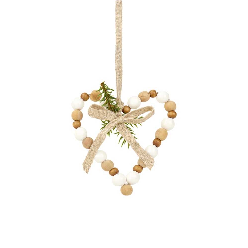 Suspension de noël décorative coeurs en bois marron vert et beige H11