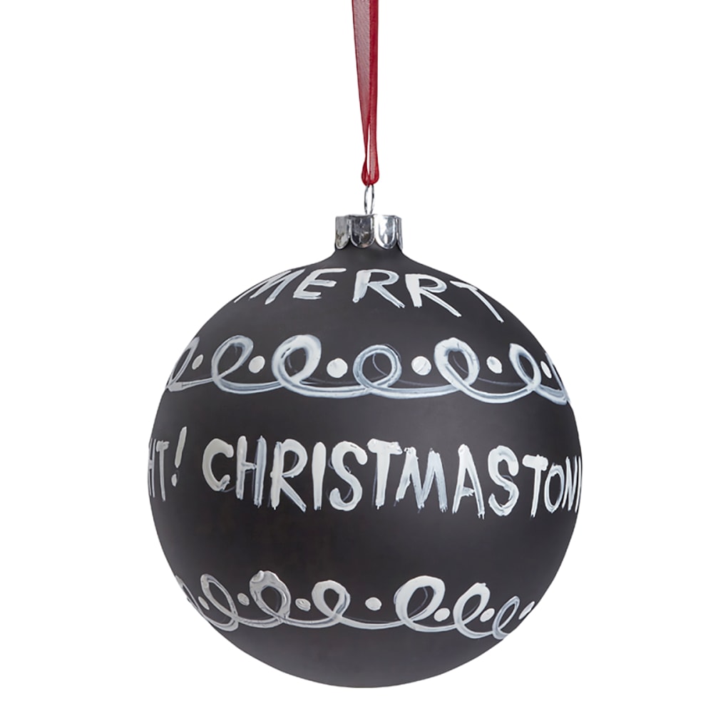 Boule de noël à écritures merry xmas en verre noir et blanc D10 Boule de noël à écritures merry xmas en verre noir et blanc D10