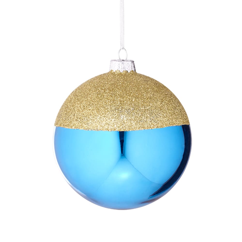 Bola de navidad decorativa bicolor en vidrio azul y dorado d10