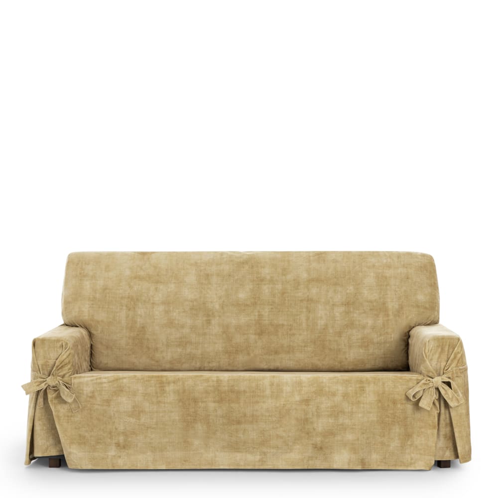 Housse de canapé 2 pl antitache avec des rubans moutarde  140 -180cm