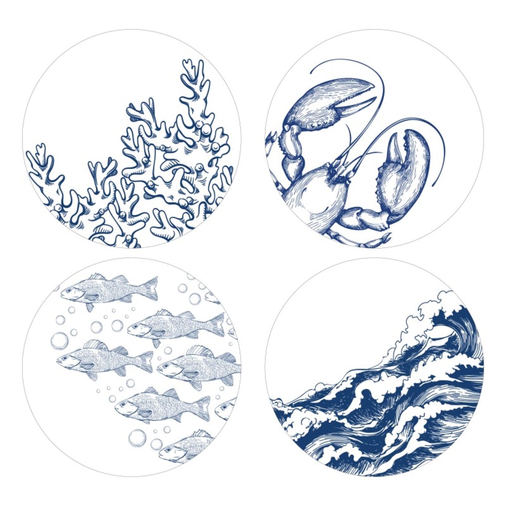 Lot de 4 - Set de table en vinyle bleu motif bord de mer 39x39 cm