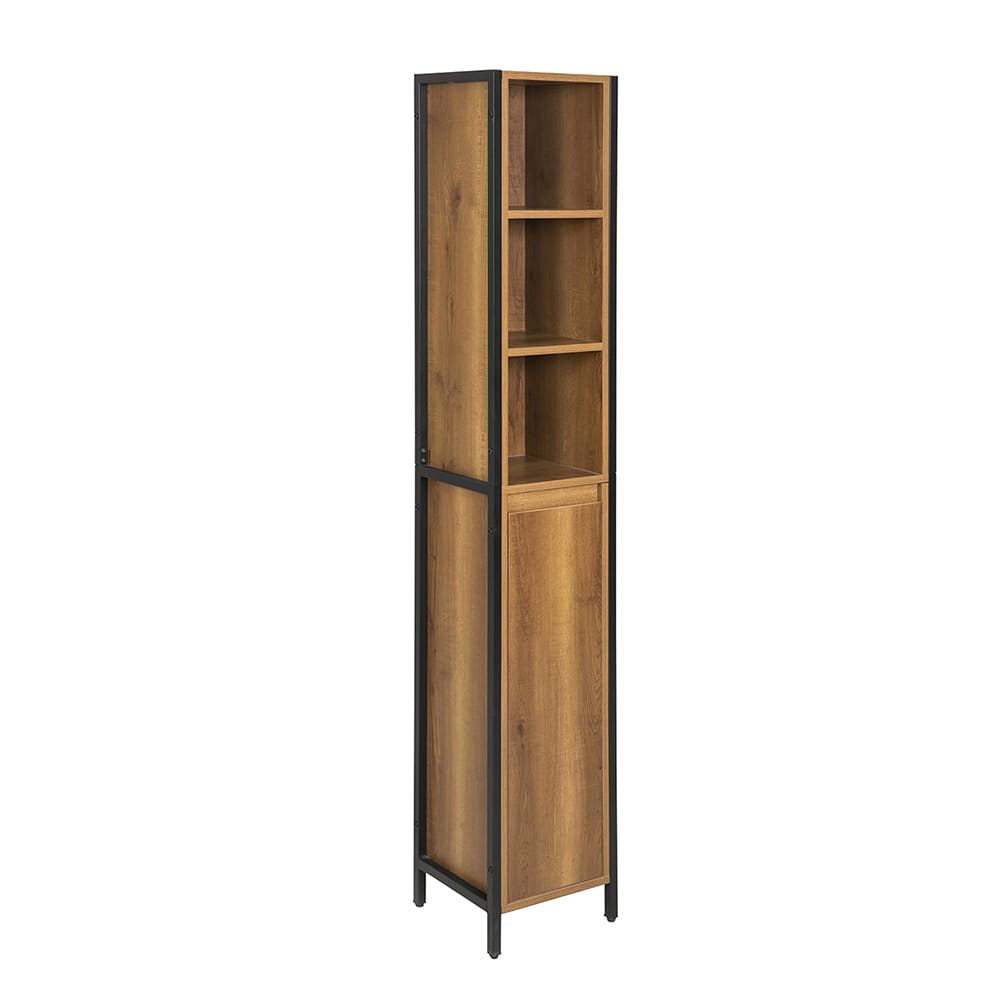 SoBuy Badschrank mit 3 offenem Fächern und 1 Tür Holz Metall Braun Braun Spanplatte