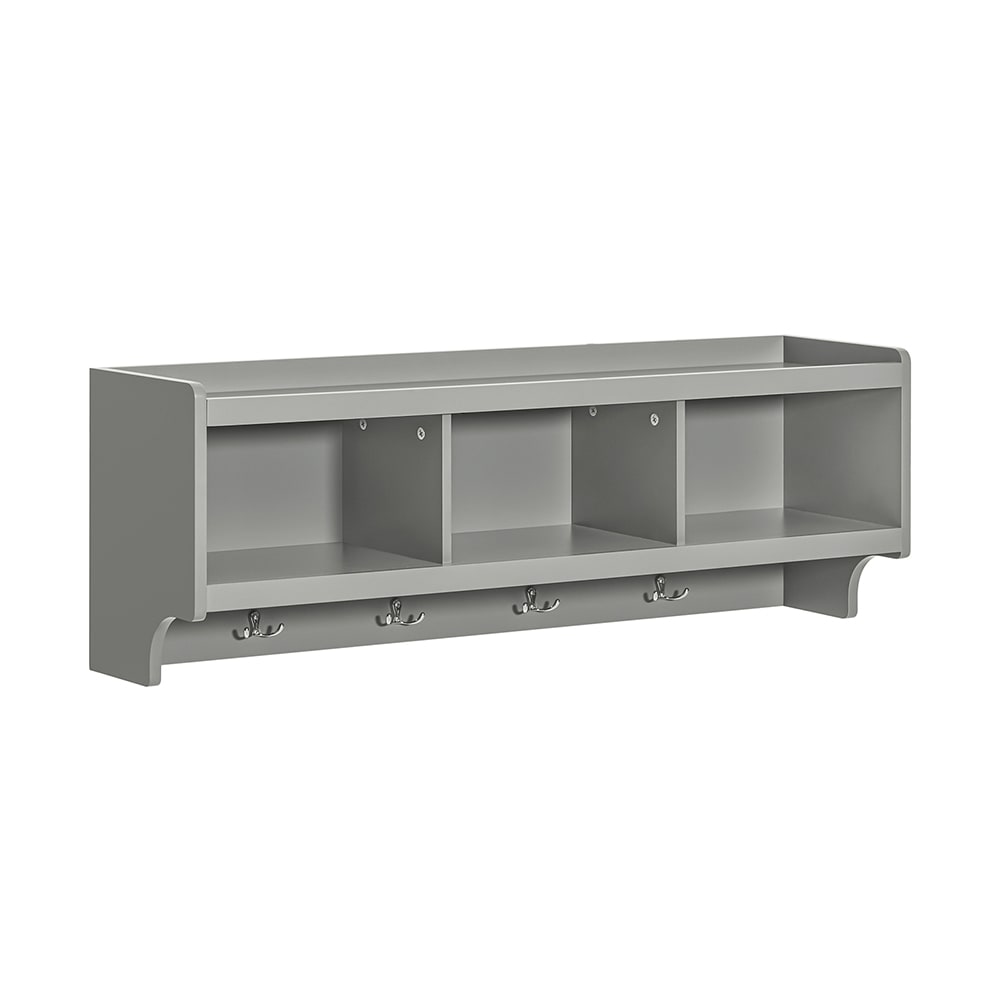 Perchero de pared con 4 ganchos y 3 cajones madera gris