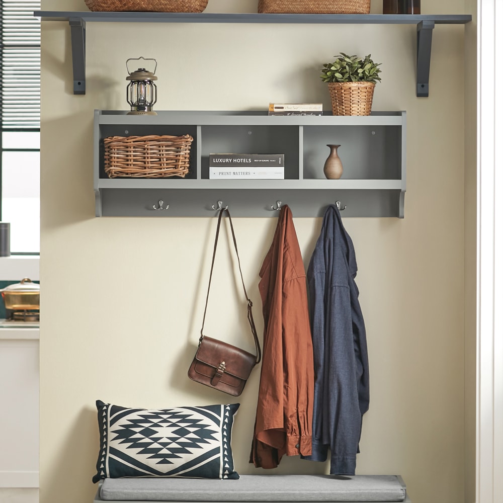 Perchero de pared con 4 ganchos y 3 cajones madera gris - Maisons du Monde