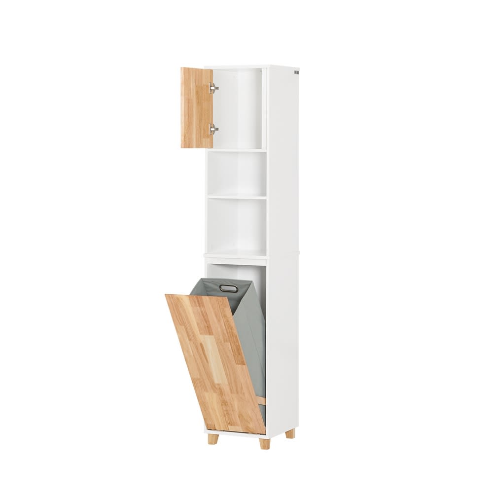 Badezimmerschrank Mit Ausklappbarem WäSchesacken MDF Weiß