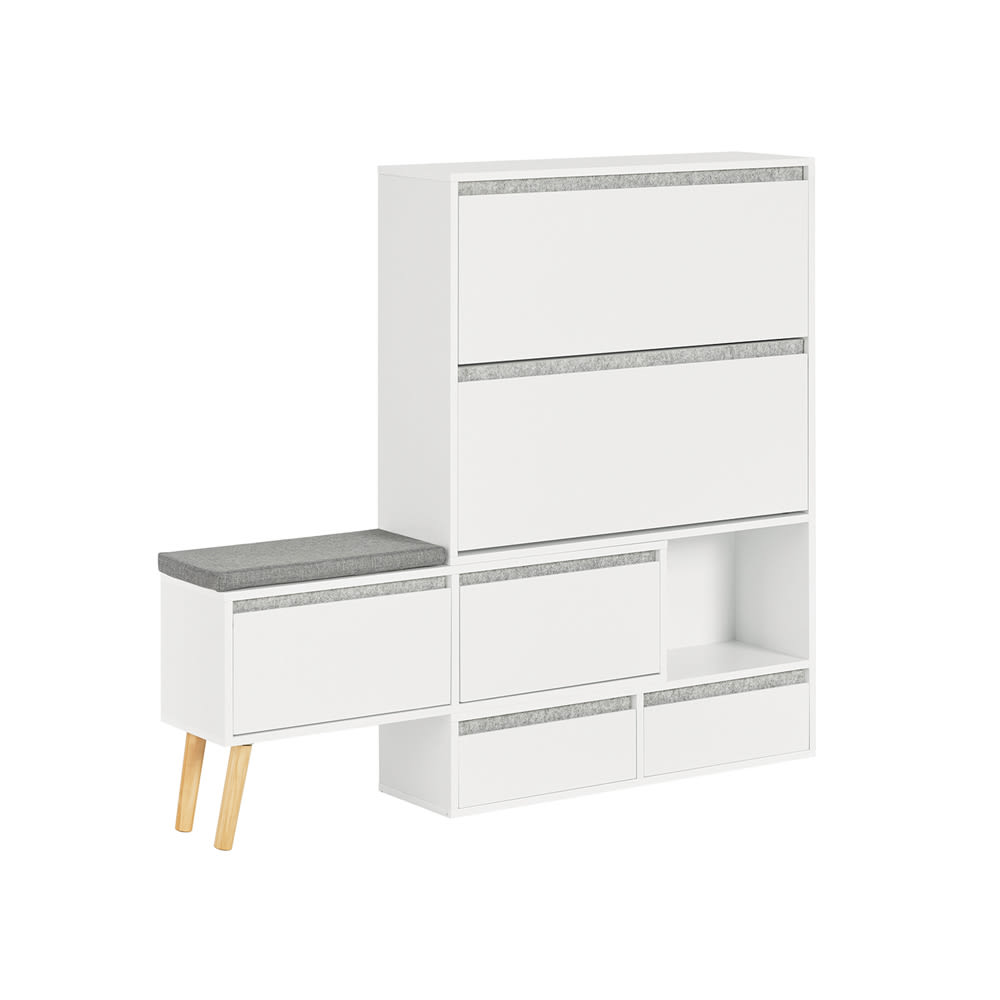 Meuble à chaussures avec banc de rangement amovible effet bois blanc