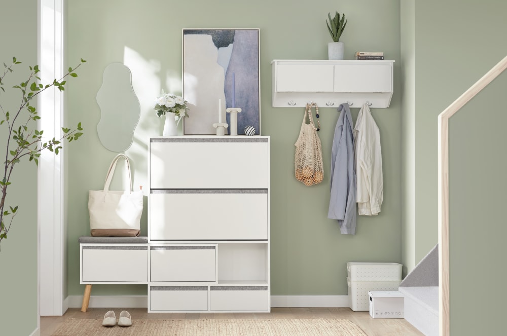 Meuble à chaussures avec banc de rangement amovible effet bois blanc