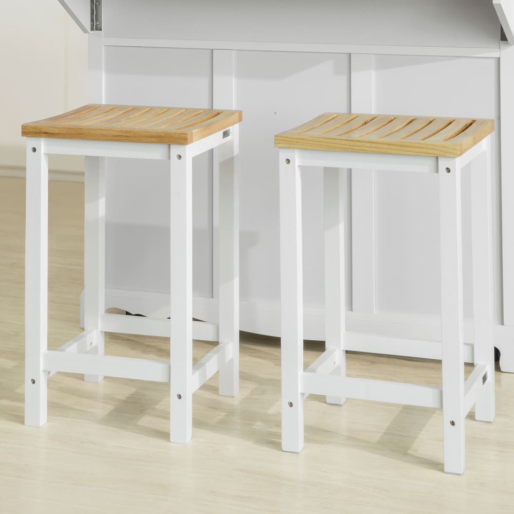 Lot de 2 tabourets avec repose-pieds en bois blanc