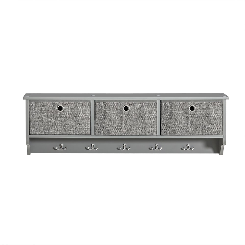Perchero moderno de pared con 5 ganchos y 3 cajones madera gris