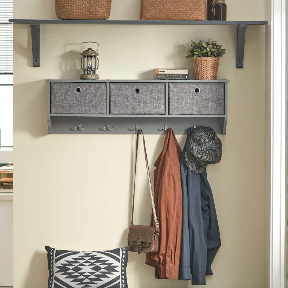 Portemanteau mural 3 tiroirs effect bois gris - Maisons du Monde