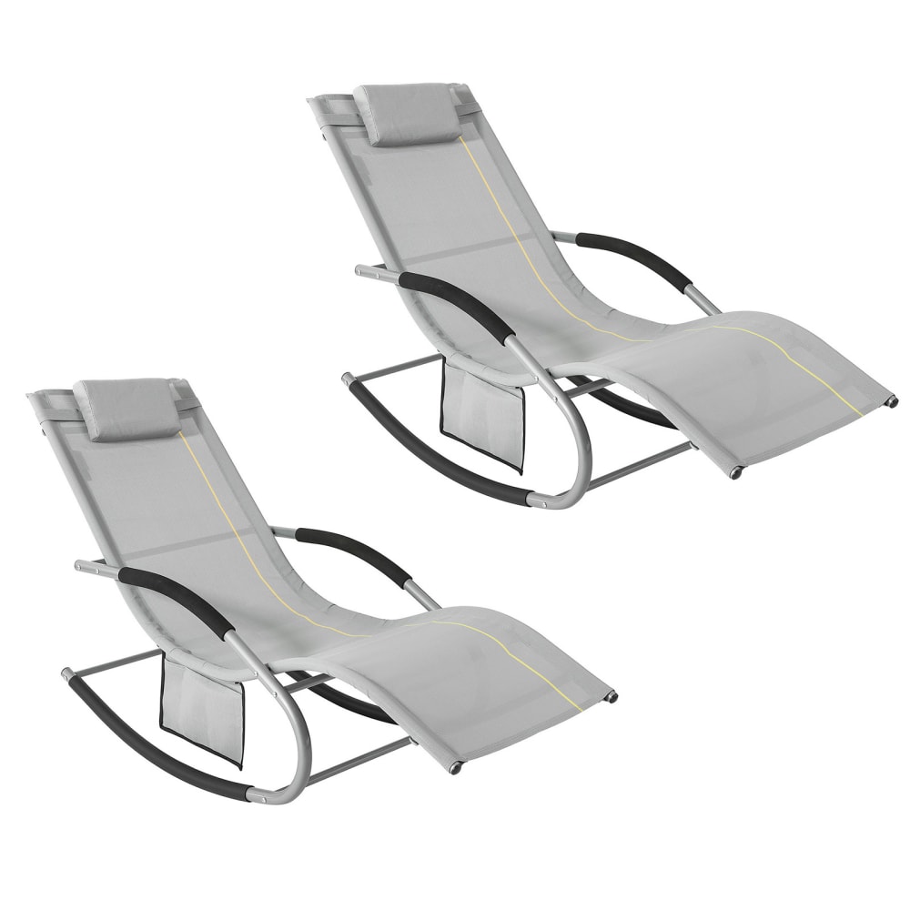 Lot de 2 bain de soleil à bascule en métal gris