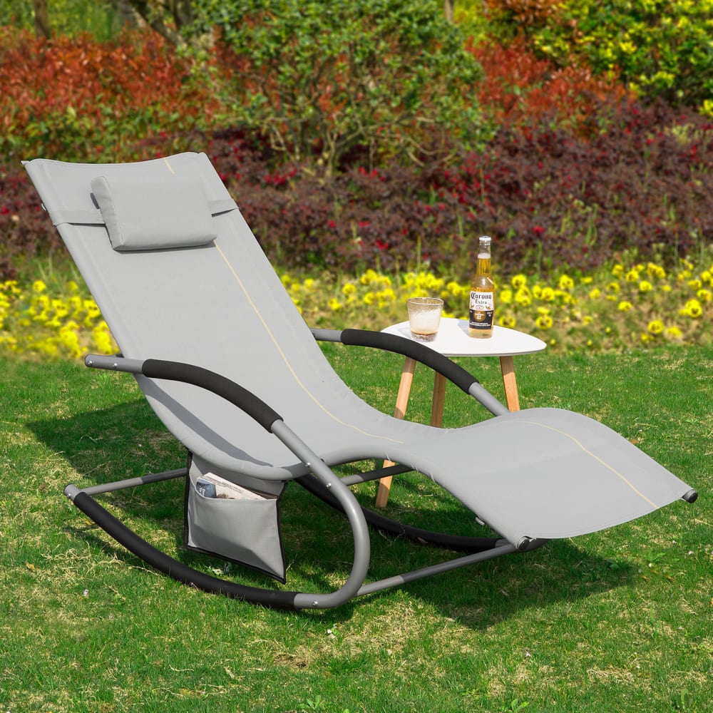 Lot de 2 bain de soleil à bascule en métal gris - Maisons du Monde
