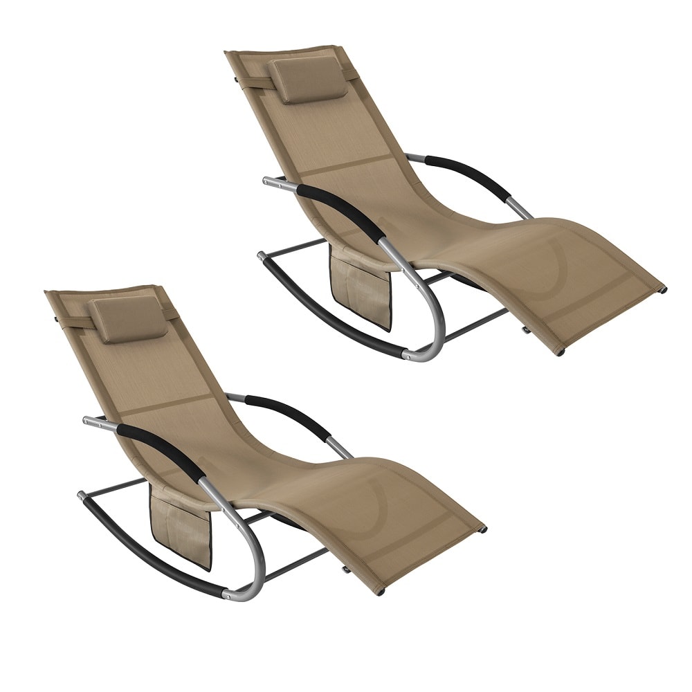 Lot de 2 bain de soleil à bascule en métal marron