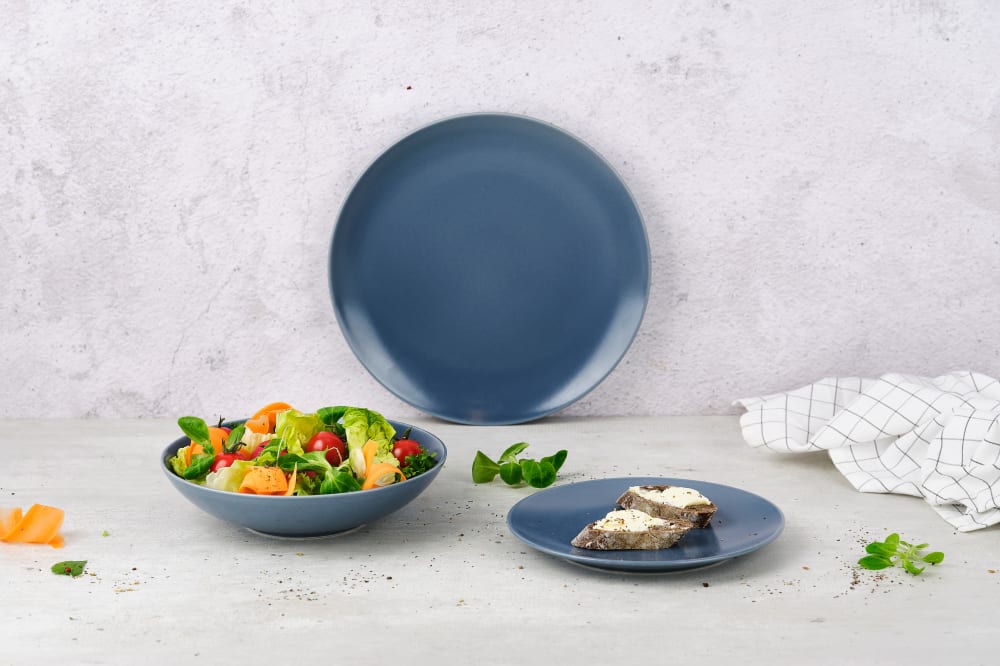 12er-Set Dessertteller aus Steingut, blau, D20 cm - Maisons Du
