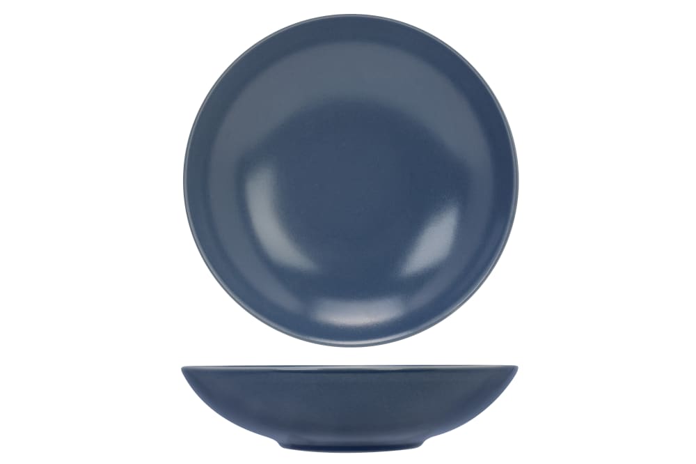 Lot de 12 Assiettes Creuses en Grès, Bleu, D21 Cm