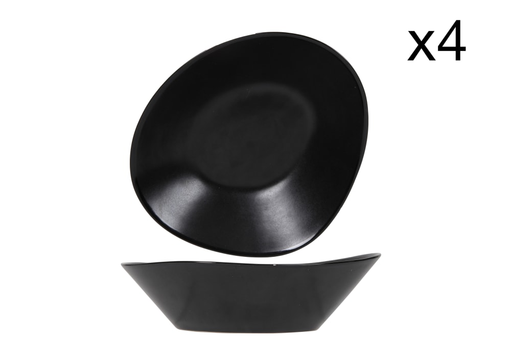 Lot de 4 Coupes en Grès, noir, 20,3X17XH6,4 cm