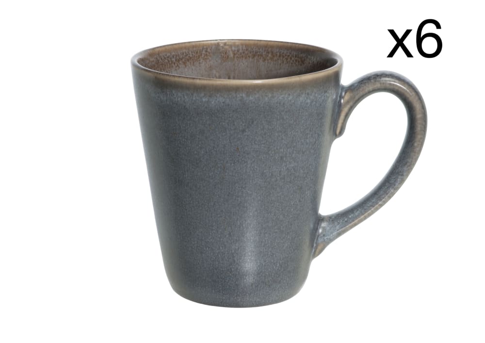 Lot de 6 Gobelets en Grès, gris, 50 cl