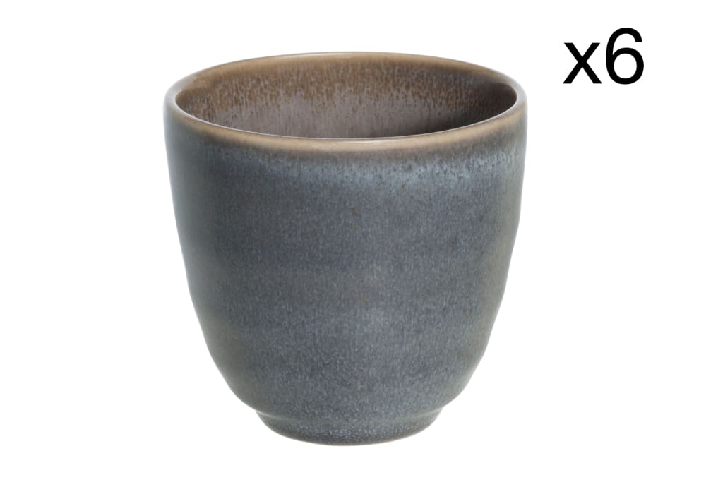 Lot de 6 Gobelets sans anse en Grès, gris, 19 cl
