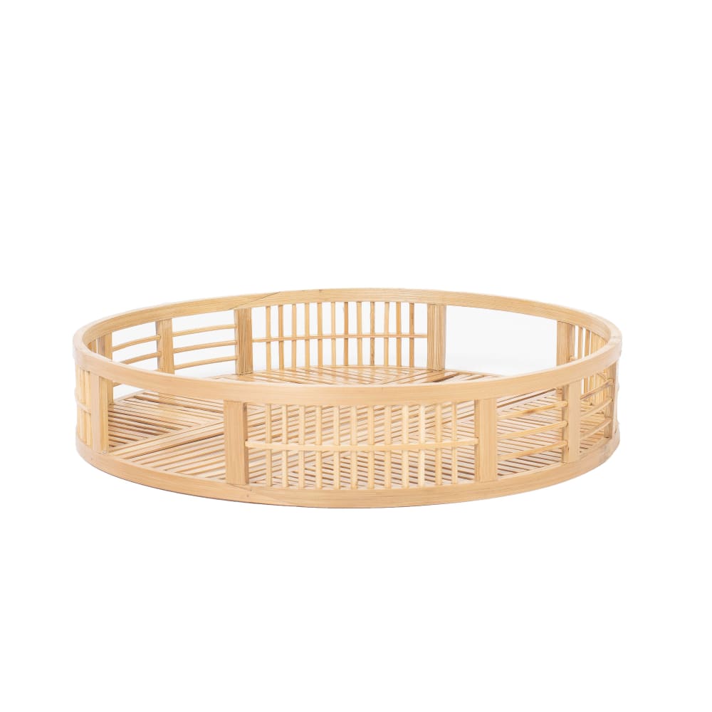 HYDILE Plateau rond naturel en bambou 40x8 style inspirations d'ailleurs Beige