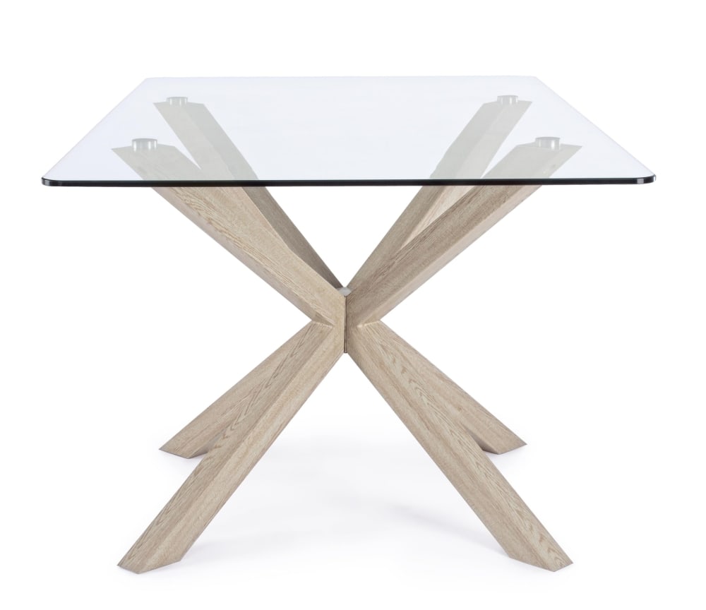 Tavolo in vetro rettangolare con gamba naturale 160X90 cm -