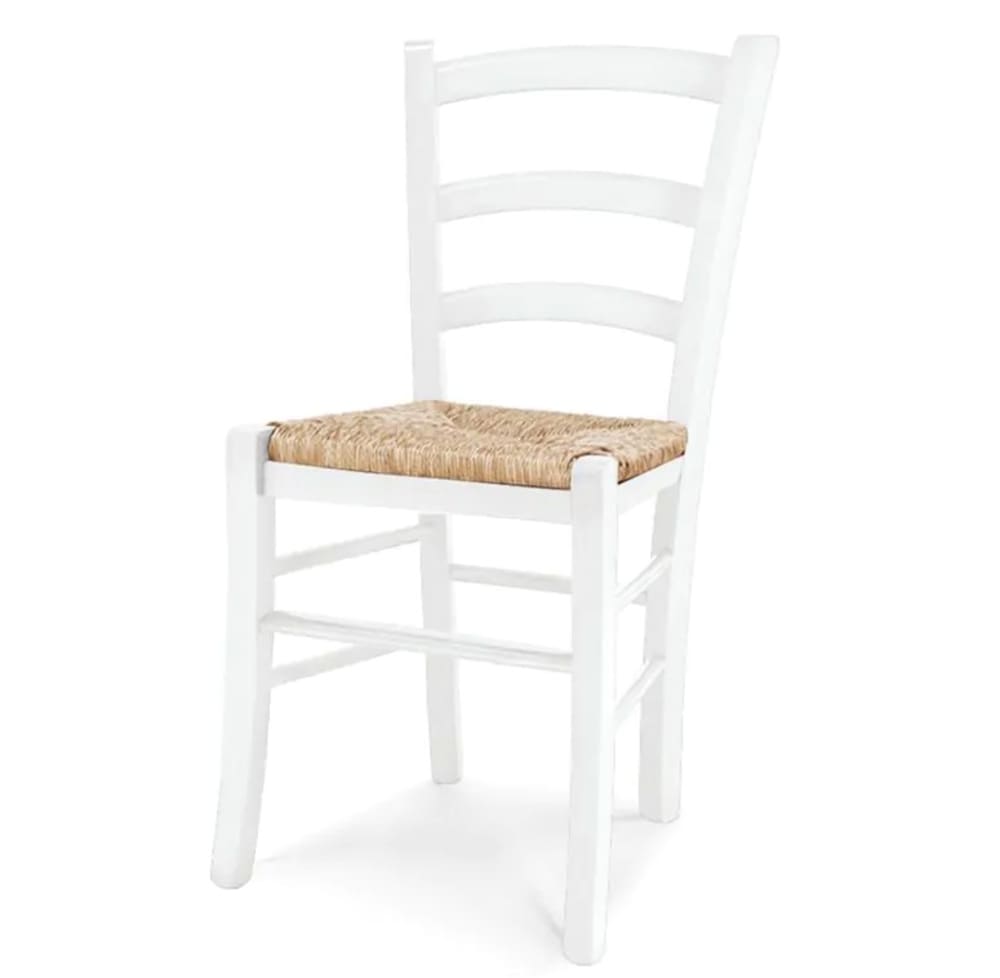 Lot de 2 chaises en bois blanc avec assise en paille