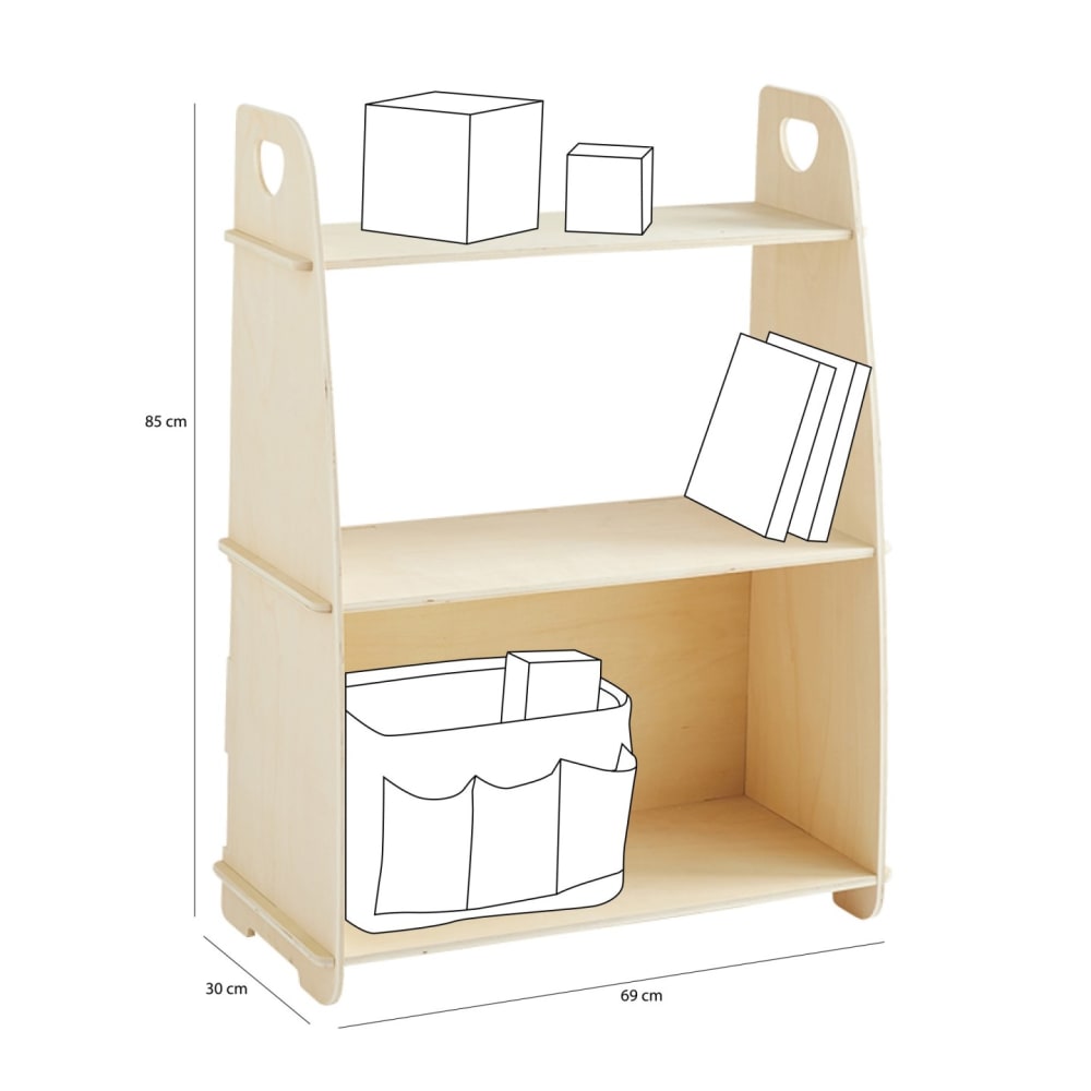 Kinderbücherregal mit 3 Ablagen, ohne Werkzeug, Holz, 69 x 30 x