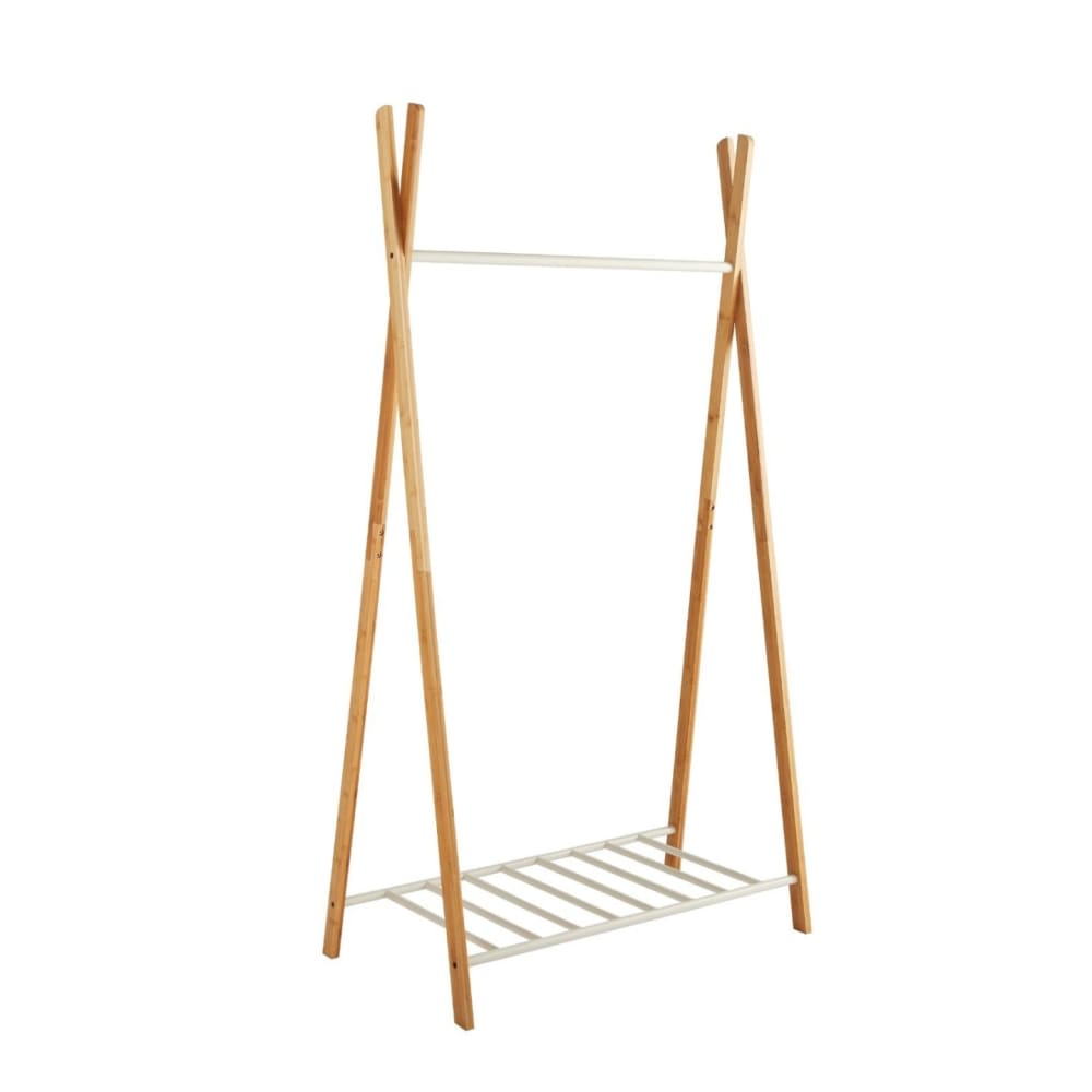 Portant à vêtements en bambou naturel et métal blanc 93 x 50 x 173 cm Portant à vêtements en bambou naturel et métal blanc 93 x 50 x 173 cm