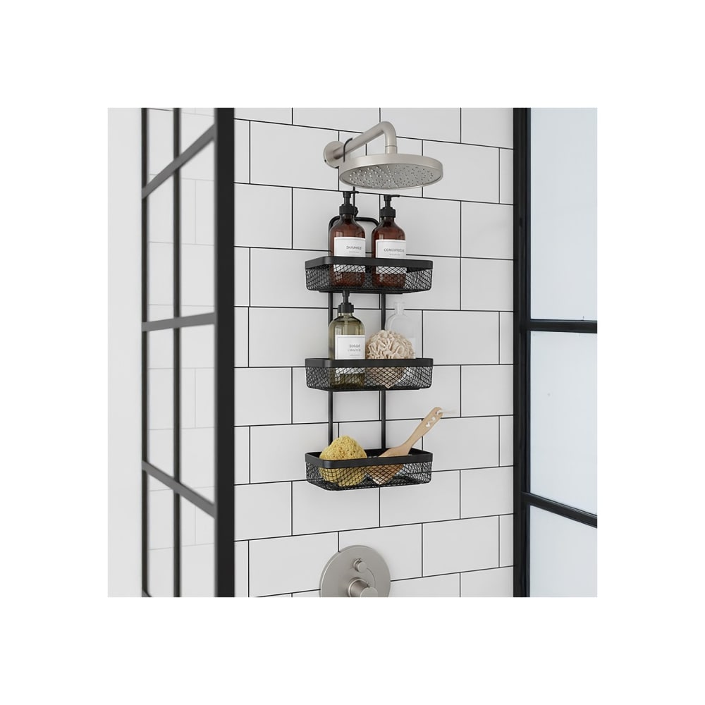 Étagère de douche avec 3 niveaux en métal noir 62 x 23 x 13 cm — vue 4
