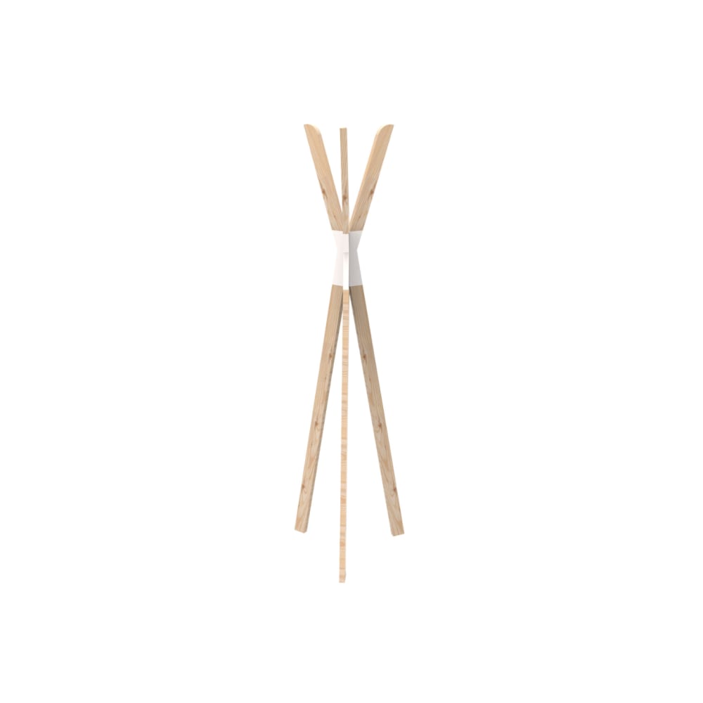 Porte-manteaux tipi sur pieds 3 crochets bois, blanc 56 x 49 x 170 cm