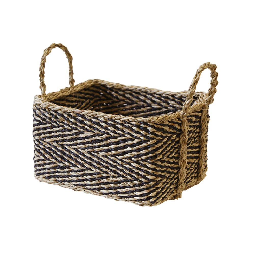 cesta de almacenamiento de junco marino natural y negro 26x19x13 cm